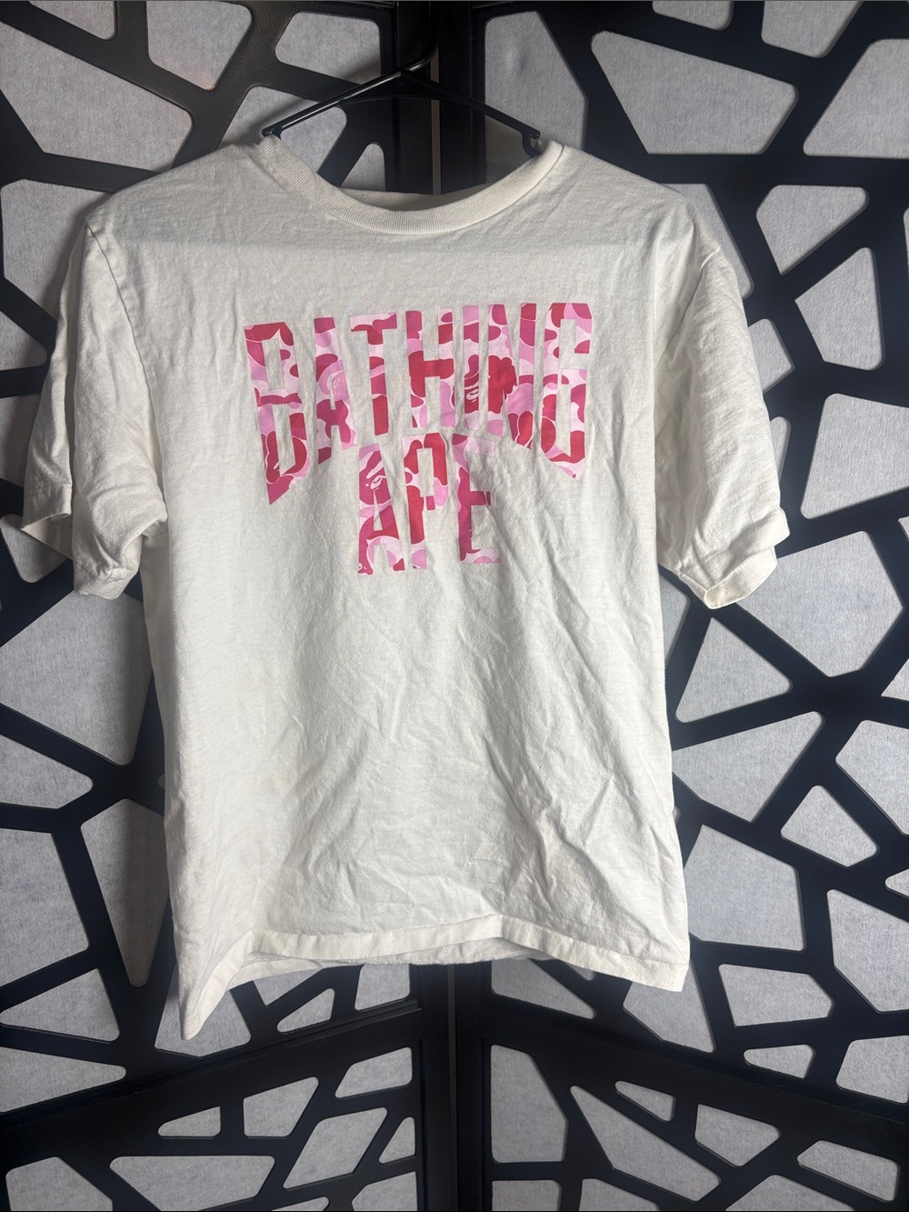 Bape White T-Shirt with Pink Camo Logo